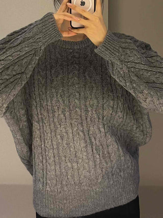 Vintage Fishbone Cable Loose Fit Round Neck Knit