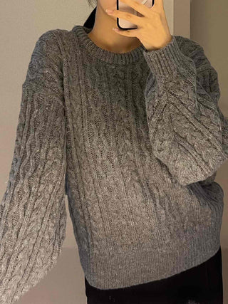 Vintage Fishbone Cable Loose Fit Round Neck Knit