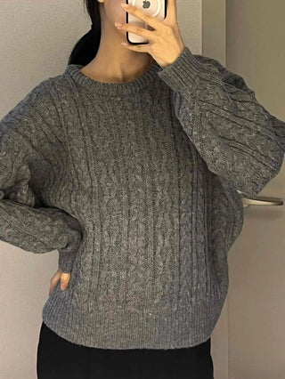 Vintage Fishbone Cable Loose Fit Round Neck Knit