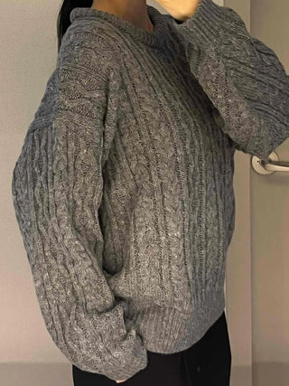 Vintage Fishbone Cable Loose Fit Round Neck Knit