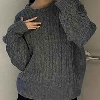 Vintage Fishbone Cable Loose Fit Round Neck Knit