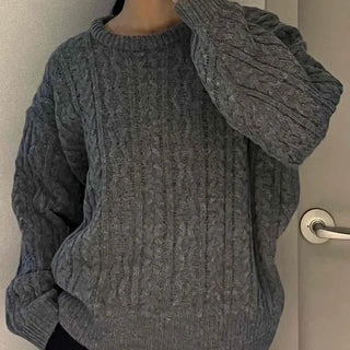 Vintage Fishbone Cable Loose Fit Round Neck Knit