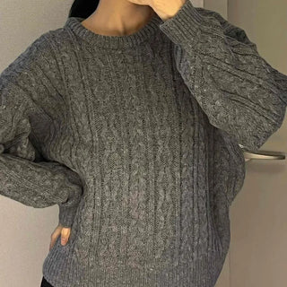 Vintage Fishbone Cable Loose Fit Round Neck Knit
