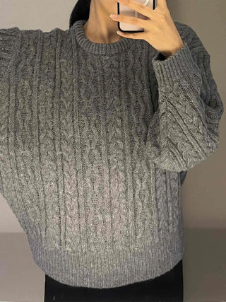 Vintage Fishbone Cable Loose Fit Round Neck Knit