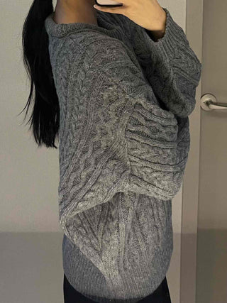 Vintage Fishbone Cable Loose Fit Round Neck Knit