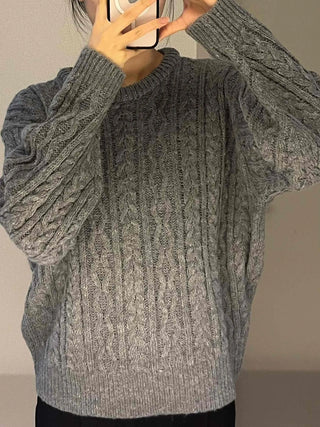 Vintage Fishbone Cable Loose Fit Round Neck Knit