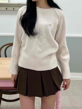 Soft Puff Shoulder Loose Fit Round Knit