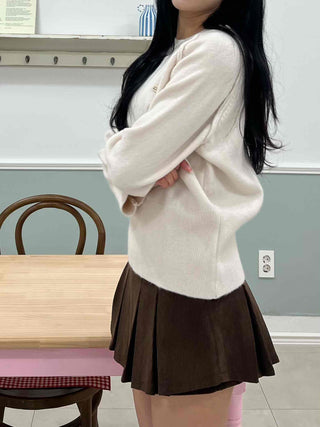 Soft Puff Shoulder Loose Fit Round Knit