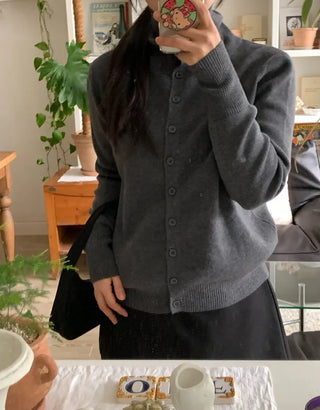 Daily Basic Round Neck Button Cardigan