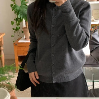 Daily Basic Round Neck Button Cardigan