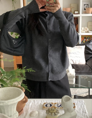 Daily Basic Round Neck Button Cardigan