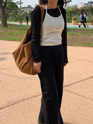 Haku Hem Snap Wide Long Pants