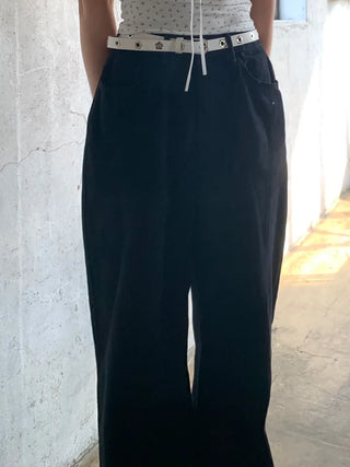 Haku Hem Snap Wide Long Pants