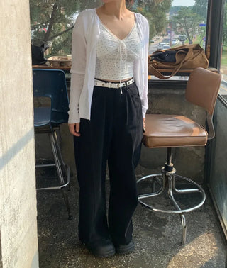 Haku Hem Snap Wide Long Pants