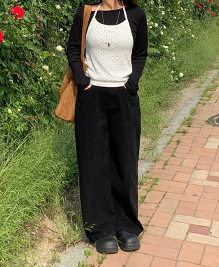 Haku Hem Snap Wide Long Pants