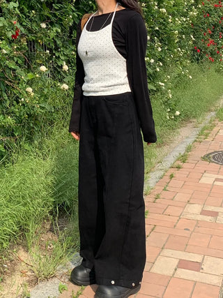 Haku Hem Snap Wide Long Pants