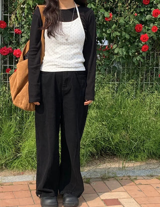 Haku Hem Snap Wide Long Pants