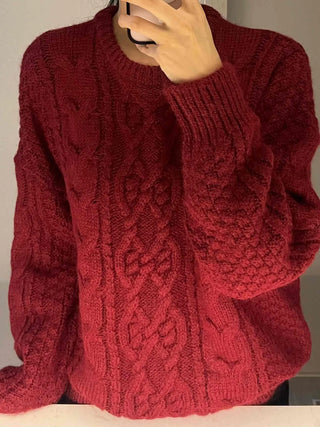 Vintage Cable Half-Neck Puff Sleeve Knit
