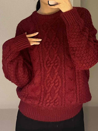 Vintage Cable Half-Neck Puff Sleeve Knit