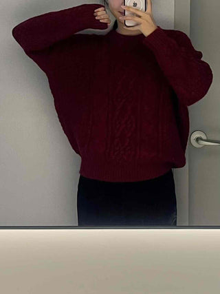 Vintage Cable Half-Neck Puff Sleeve Knit