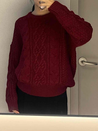 Vintage Cable Half-Neck Puff Sleeve Knit