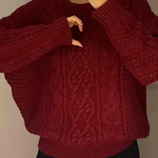 Vintage Cable Half-Neck Puff Sleeve Knit