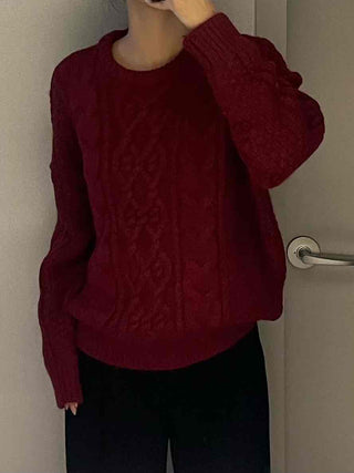 Vintage Cable Half-Neck Puff Sleeve Knit
