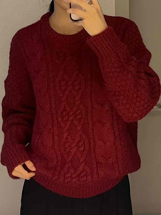 Vintage Cable Half-Neck Puff Sleeve Knit