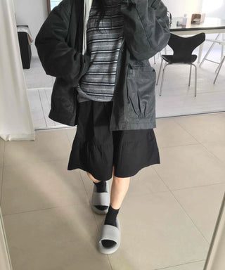 Chic Stitch Contrast A-Line Midi Skirt