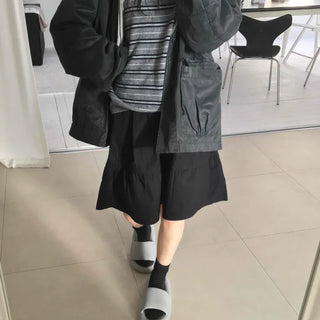 Chic Stitch Contrast A-Line Midi Skirt