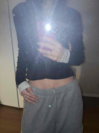 Layered Shirred Sleeve Half Button Crop Long Sleeve Tee