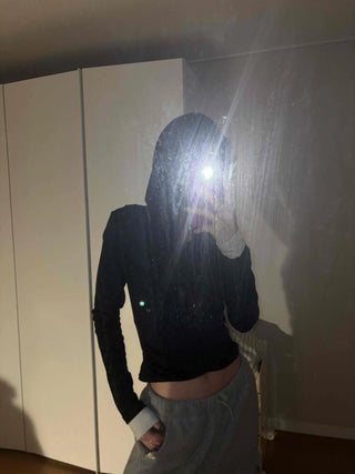 Layered Shirred Sleeve Half Button Crop Long Sleeve Tee