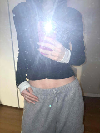 Layered Shirred Sleeve Half Button Crop Long Sleeve Tee