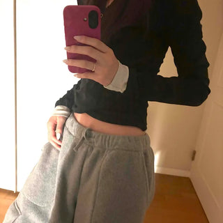 Layered Shirred Sleeve Half Button Crop Long Sleeve Tee