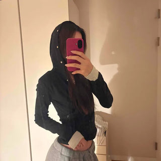 Layered Shirred Sleeve Half Button Crop Long Sleeve Tee