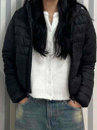 Built-in Strap Shuttle Quilted Puffer Short Padded Jacket