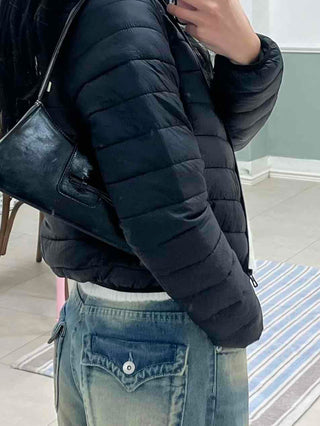 Built-in Strap Shuttle Quilted Puffer Short Padded Jacket