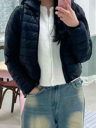 Built-in Strap Shuttle Quilted Puffer Short Padded Jacket