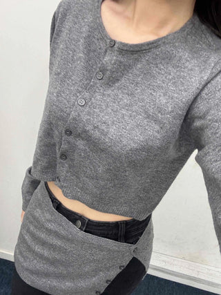 Apron Hemline Front Slit Crop Knit Cardigan