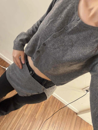 Apron Hemline Front Slit Crop Knit Cardigan