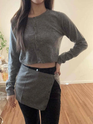 Apron Hemline Front Slit Crop Knit Cardigan