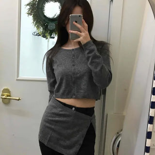 Apron Hemline Front Slit Crop Knit Cardigan