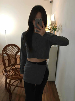 Apron Hemline Front Slit Crop Knit Cardigan