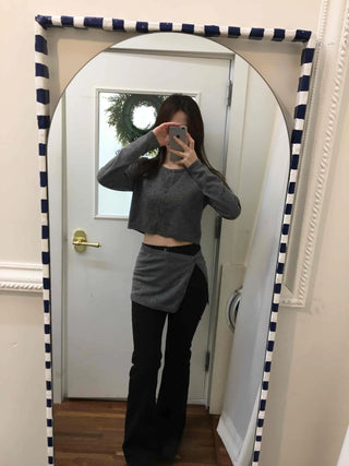 Apron Hemline Front Slit Crop Knit Cardigan