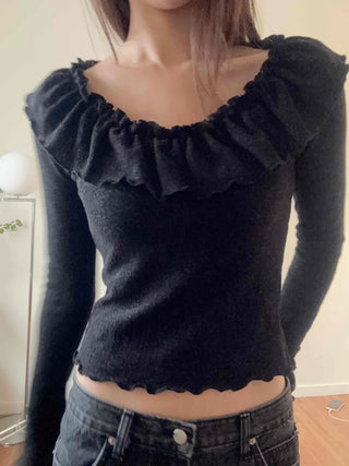 Casual Ribbon Letter Crop Long Sleeve T-shirt