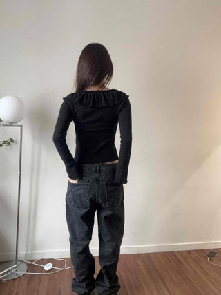 Casual Ribbon Letter Crop Long Sleeve T-shirt