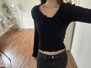 Casual Ribbon Letter Crop Long Sleeve T-shirt