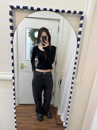 Casual Ribbon Letter Crop Long Sleeve T-shirt