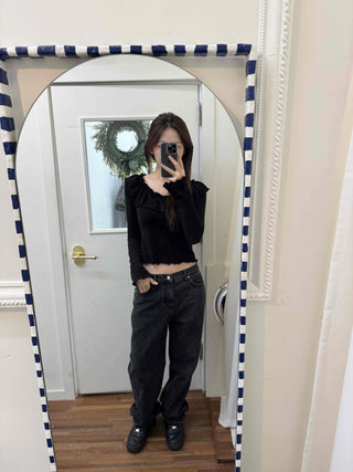 Casual Ribbon Letter Crop Long Sleeve T-shirt