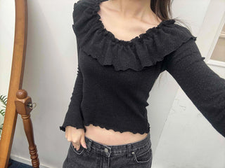 Casual Ribbon Letter Crop Long Sleeve T-shirt